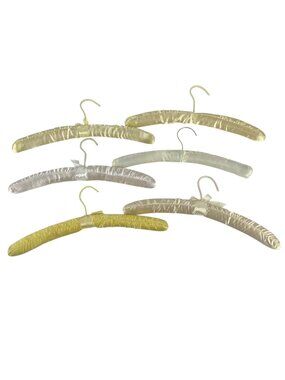 Set Of 6 Vintage Satin Padded Hangers Yellow and Cream Colors